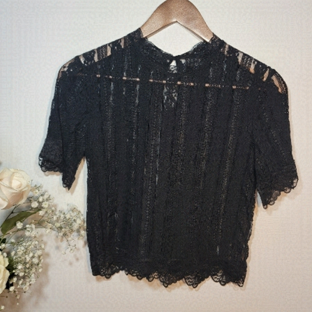 DYNAMITE black lace see-through crop top medium